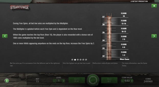Бонусная функция в онлайн слоте Steam Tower